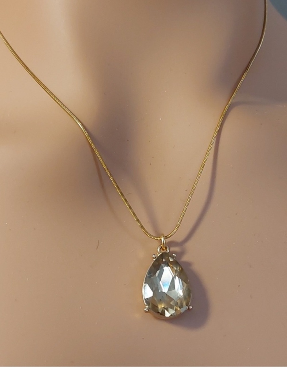 Gold Cognac Teardrop Crystal Pendant Necklace